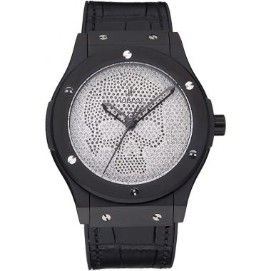 Hublot  Fusion Diamond Skull Dial Black Steel Case Black Leather Strap  622815