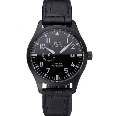 Replica IWC Mark XVll Black Dial Black Stainless Steel Case Black Leather Strap