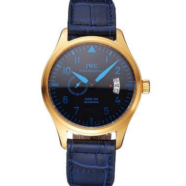 IWC Mark XVll Blue Dial Gold Stainless Steel Case Blue Leather Strap Replica