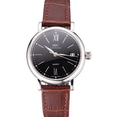 IWC Portofino Black Dial Stainless Steel Case Brown Leather Strap