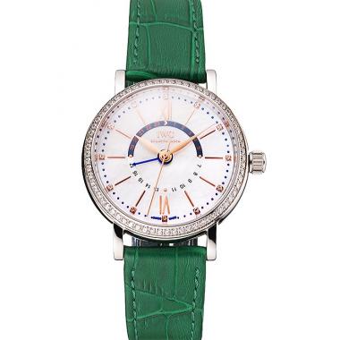 IWC Portofino Day And Night White Dial Stainless Steel Case Green Leather Strap Replica