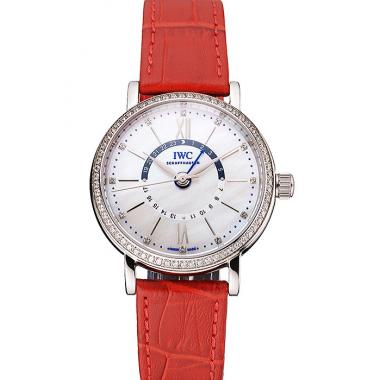 IWC Portofino Day And Night White Dial Stainless Steel Case Red Leather Strap