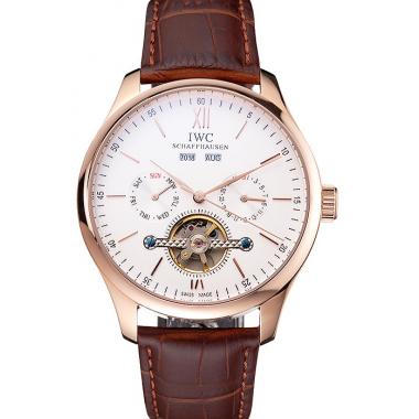 IWC Portofino Tourbillon White Dial Rose Gold Case Broen Leather Strap