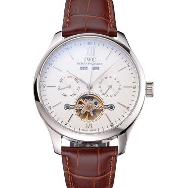 IWC Portofino Tourbillon White Dial Stainless Steel Case Brown Leather Strap