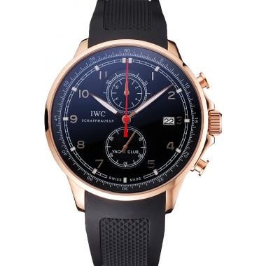 IWC Portugieser Yacht Club Black Dial Rose Gold Case Black Rubber Strap