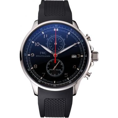 Replica IWC Portugieser Yacht Club Black Dial Stainless Steel Case Black Rubber Strap