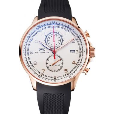 Cheap IWC Portugieser Yacht Club White Dial Rose Gold Case Black Rubber Strap