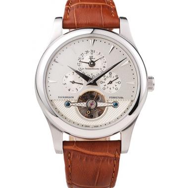 Jaeger Le Coultre Master Control Tourbillon White Dial Brown Leather Strap