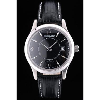 Jaeger Le Coultre Swiss Master Control Stainless Steel Bezel Black Leather Strap 7593