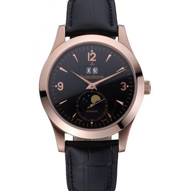 Jaeger LeCoultre Master Black Dial Black Leather Band Stainless Steel Bezel  622081