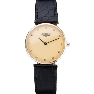 Replica Longines La Grande Classique Champagne Dial Black Leather Band Diamond Markers Homme  622121