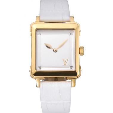 Louis Vuitton Emprise White Dial Gold Case White Leather Strap  622786