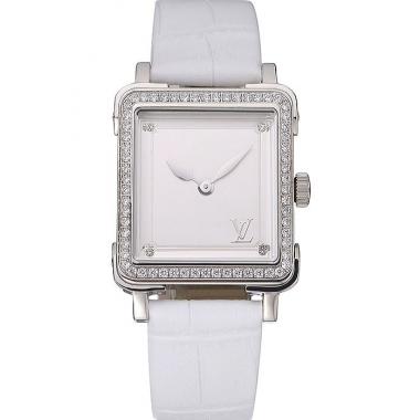 Cheap Louis Vuitton Emprise White Dial Stainless Steel Case With Jewels White Leather Strap  622790