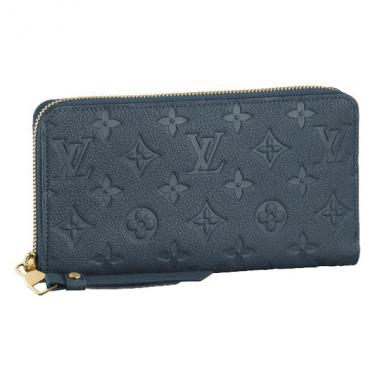 Louis Vuitton Monogram Empreinte M93438 Blue Cow Leather Unisex Wallet