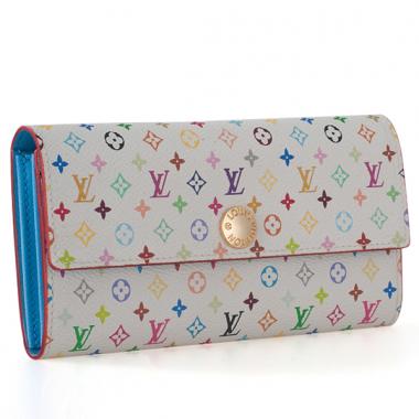 Louis Vuitton Monogram Multicolore M93743 White Cow Leather Wallet