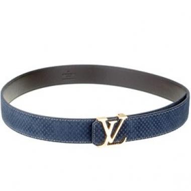 Louis Vuitton  Brass Logo Buckle Blue Suede Leather Belt