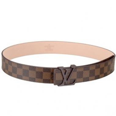 Louis Vuitton  Brown Ruthenium Finished Logo Buckle Louis Vuitton Damier Canvas Leather Belt Replica