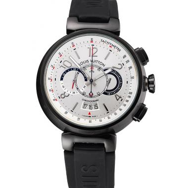 Louis Vuitton Tambour Essential Voyagez White Dial Black Case Black Rubber Strap