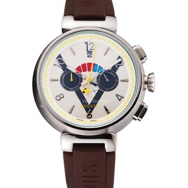 Replica Louis Vuitton Tambour LV Cup Regate White Dial Stainless Steel Case Brown Rubber Strap