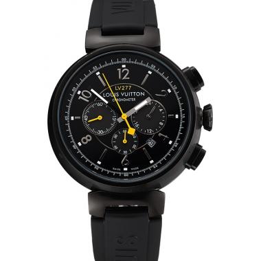 Louis Vuitton Tambour LV277 Chronograph Black Dial Black PVD Case Black Rubber Strap