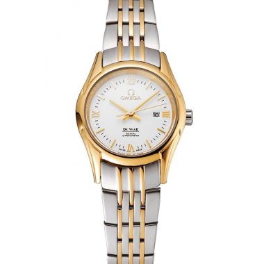 Omega De Ville Ladies White Dial Gold Case Two Tone Bracelet 1453786