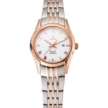 Omega De Ville Ladies White Dial Rose Gold Case Two Tone Bracelet 1453782