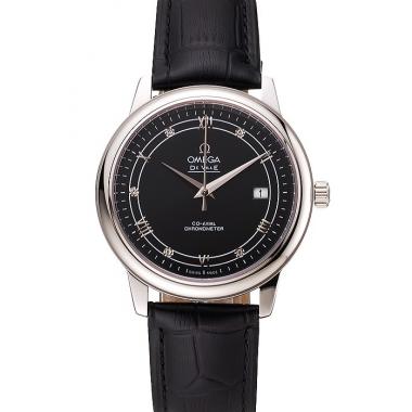 Omega De Ville Prestige Black Dial Stainless Steel Case Black Leather Strap