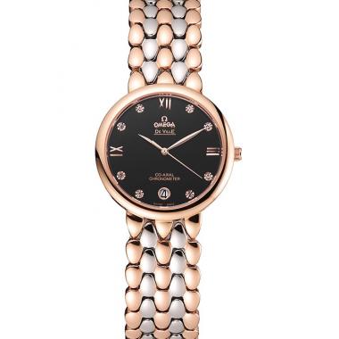 Omega De Ville Prestige Dark Grey Dial With Diamonds Rose Gold Case Two Tone Bracelet