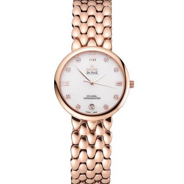 Omega De Ville Prestige White Dial With Diamonds Rose Gold Case And Bracelet Replica