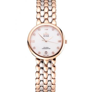 Omega De Ville Prestige White Dial With Diamonds Rose Gold Case Two Tone Bracelet