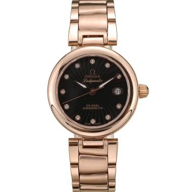 Cheap Omega DeVille Ladymatic Rose Gold Stainless Steel Strap Black Dial