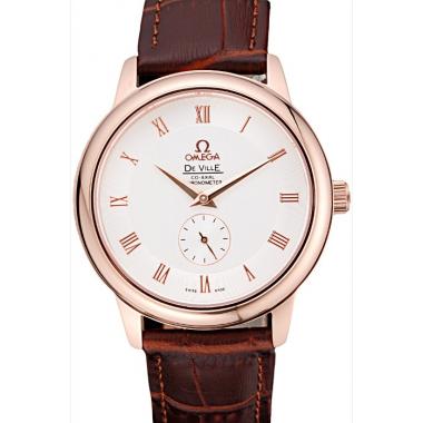 Omega DeVille Prestige Small Seconds White Dial Gold Case Brown Leather Bracelet  622603