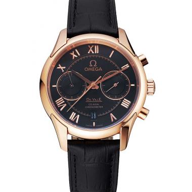 Omega DeVille Rose Gold Bezel with Black Dial and Black Leather Strap  621569