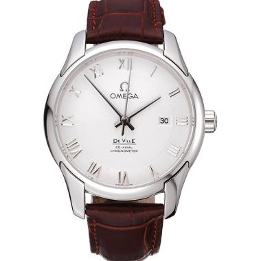 Cheap Omega DeVille White Dial Stainless Steel Case Brown Leather Strap  622830