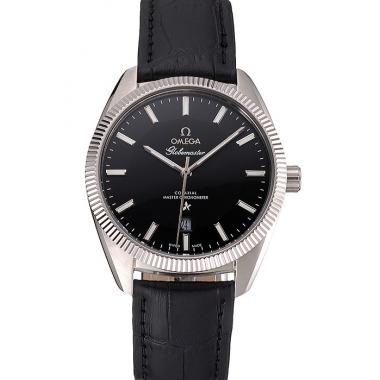 Omega Globemaster Black Dial Stainless Steel Case Black Leather Strap