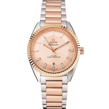 Cheap Omega Globemaster Rose Gold Dial Stainless Steel Case Rose Gold Bezel Two Tone Bracelet