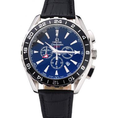 Cheap Omega Seamaster Aqua Terra Chrono GMT Blue Dial Black Leather Bracelet  622535