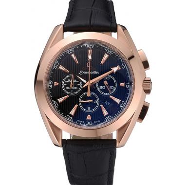 Omega Seamaster Aqua Terra Chronograph Black Dial Gold Case Black Leather Bracelet   622532