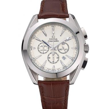 Omega Seamaster Aqua Terra Chronograph Ivory Dial Brown Leather Bracelet  622529 Replica