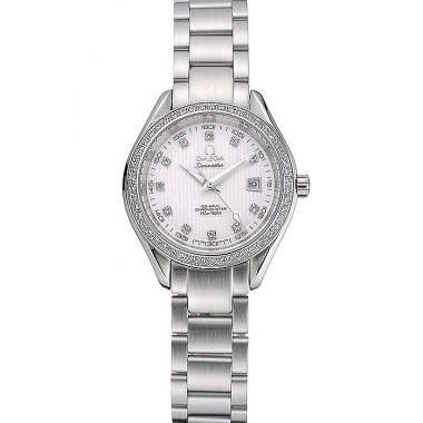 Replica Omega Seamaster Aqua Terra White Dial Diamond Case Stainless Steel Bracelet  622448