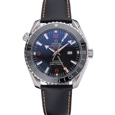 Omega Seamaster Planet Ocean GMT Black Dial Black Leather Band   622393 Replica