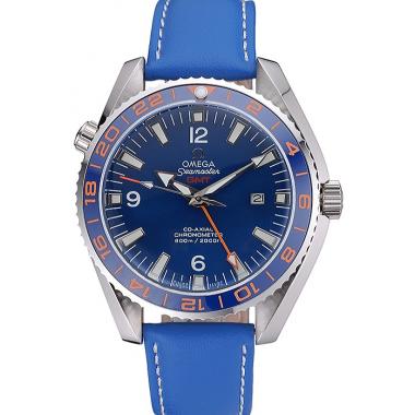 Cheap Omega Seamaster Planet Ocean GMT Blue Dial Blue Leather Band   622394