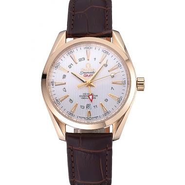 Omega Seamaster Planet Ocean GMT White Dial Gold Case Brown Leather Band  622399