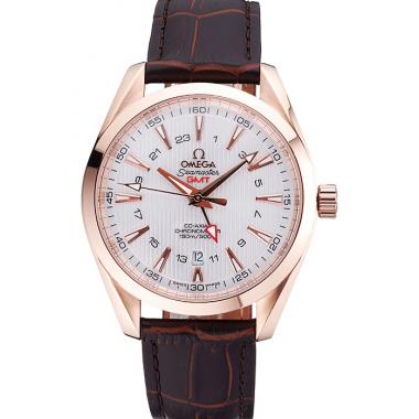 Omega Seamaster Planet Ocean GMT White Dial Rose Gold Case Brown Leather Band  622400