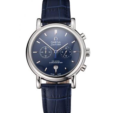 Omega Seamaster Vintage Chronograph Blue Dial Stainless Steel Case Blue Leather Strap