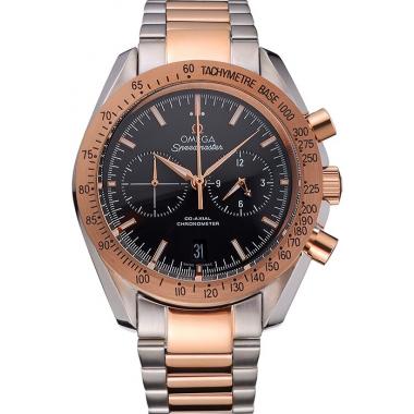 Replica Omega Speedmaster Black Dial Gold Bezel Stainless Steel Case Two Tone Bracelet  622804