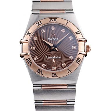 Omega Swiss Constellation Jewelry Rose Gold Case Radial Emblem Brown Dial  98116 Replica