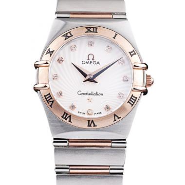 Omega Swiss Constellation Jewelry Rose Gold Case Small Radial Emblem White Dial Replica