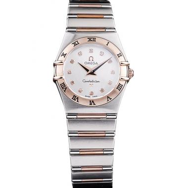 Cheap Omega Swiss Constellation Jewelry Rose Gold Case White Dial  98123