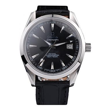 Omega Swiss Seamaster Railmaster Black Strap Black Striped Dial Replica